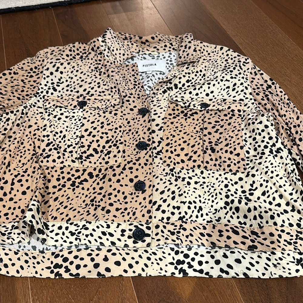 Pistola animal print button down top